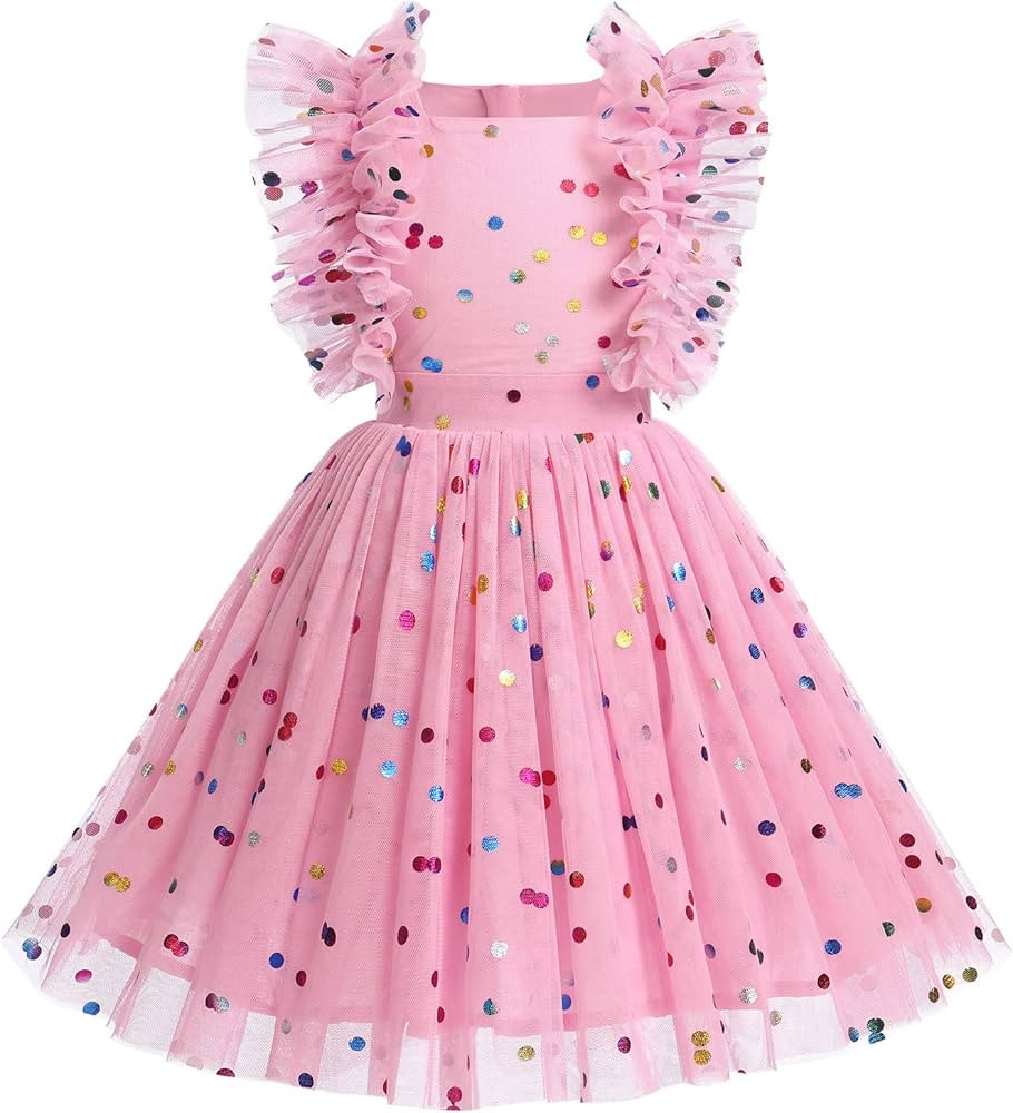 Kids Girls Confetti Birthday Princess Dress Ruffle Sleeve Boho Cake Smash Photo Shoot Outfit 3-10... | Amazon (US)