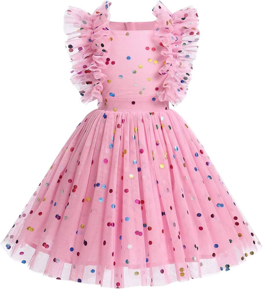 Kids Girls Confetti Birthday Princess Dress Ruffle Sleeve Boho Cake Smash Photo Shoot Outfit 3-10... | Amazon (US)