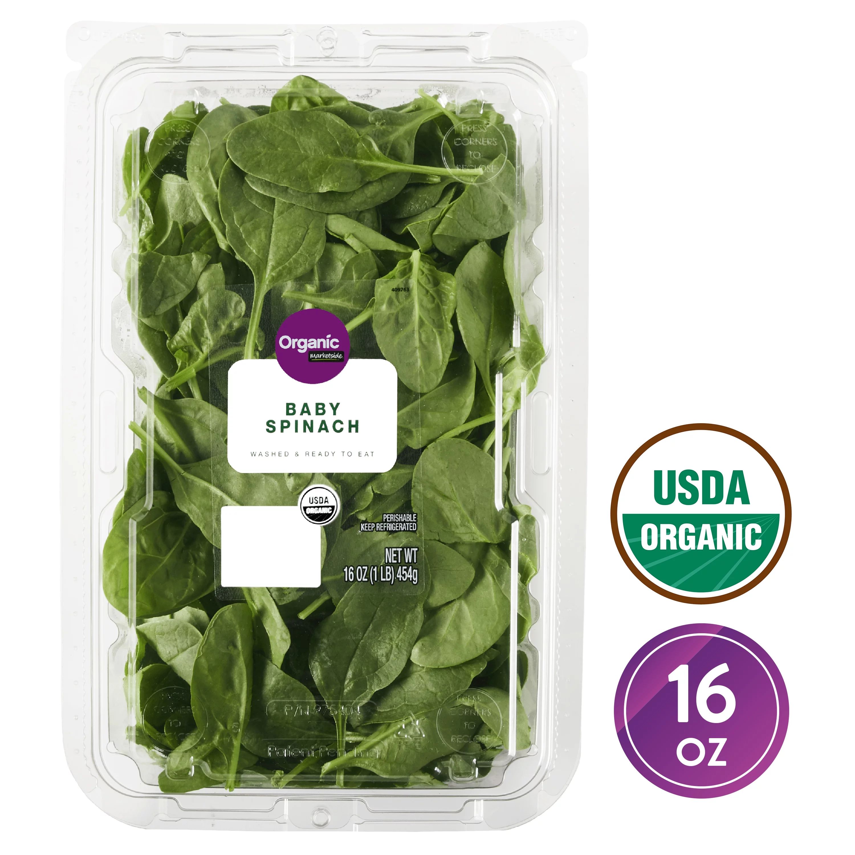 Marketside Organic Baby Spinach, 16 oz Clamshell | Walmart (US)