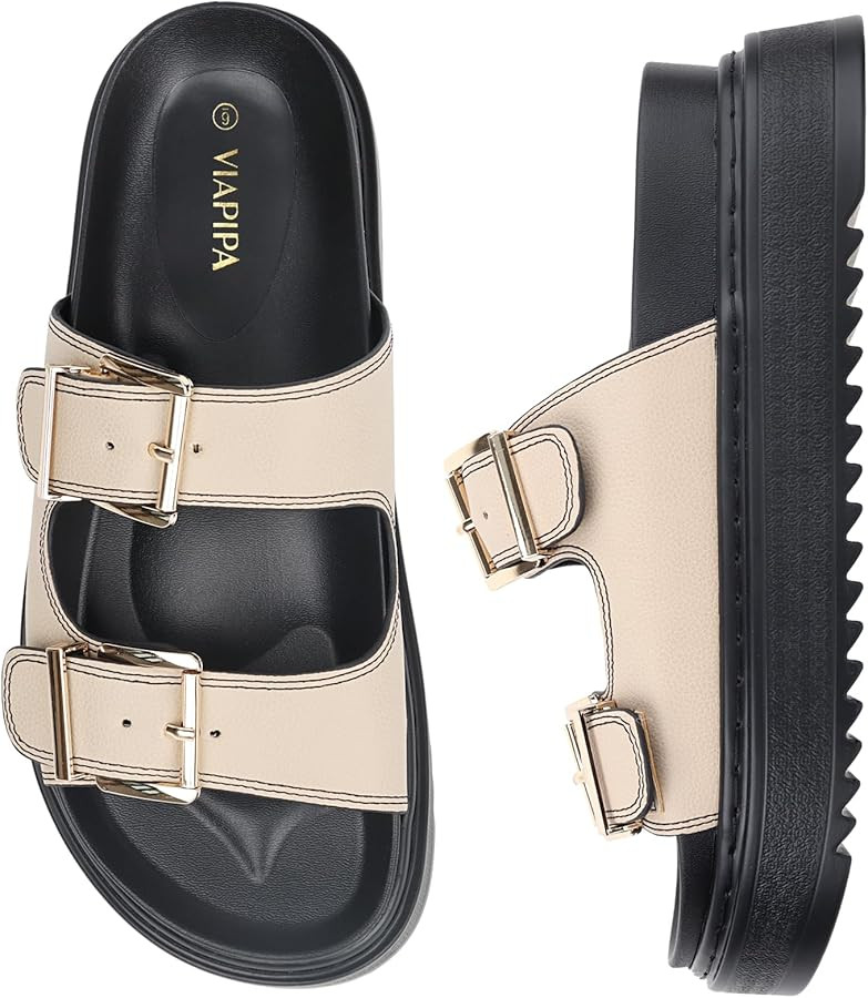 Chunky Platform Sandals for Women, Waterproof Non-Slip Rubber Sole, Adjustable Double Buckle, Arc... | Amazon (US)