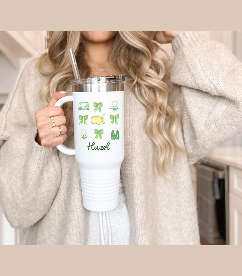 Personalized Masters Theme Insulated Travel Mug, Golf Lovers Gift, 40 Oz Tumbler, Green and Yello... | Etsy (US)