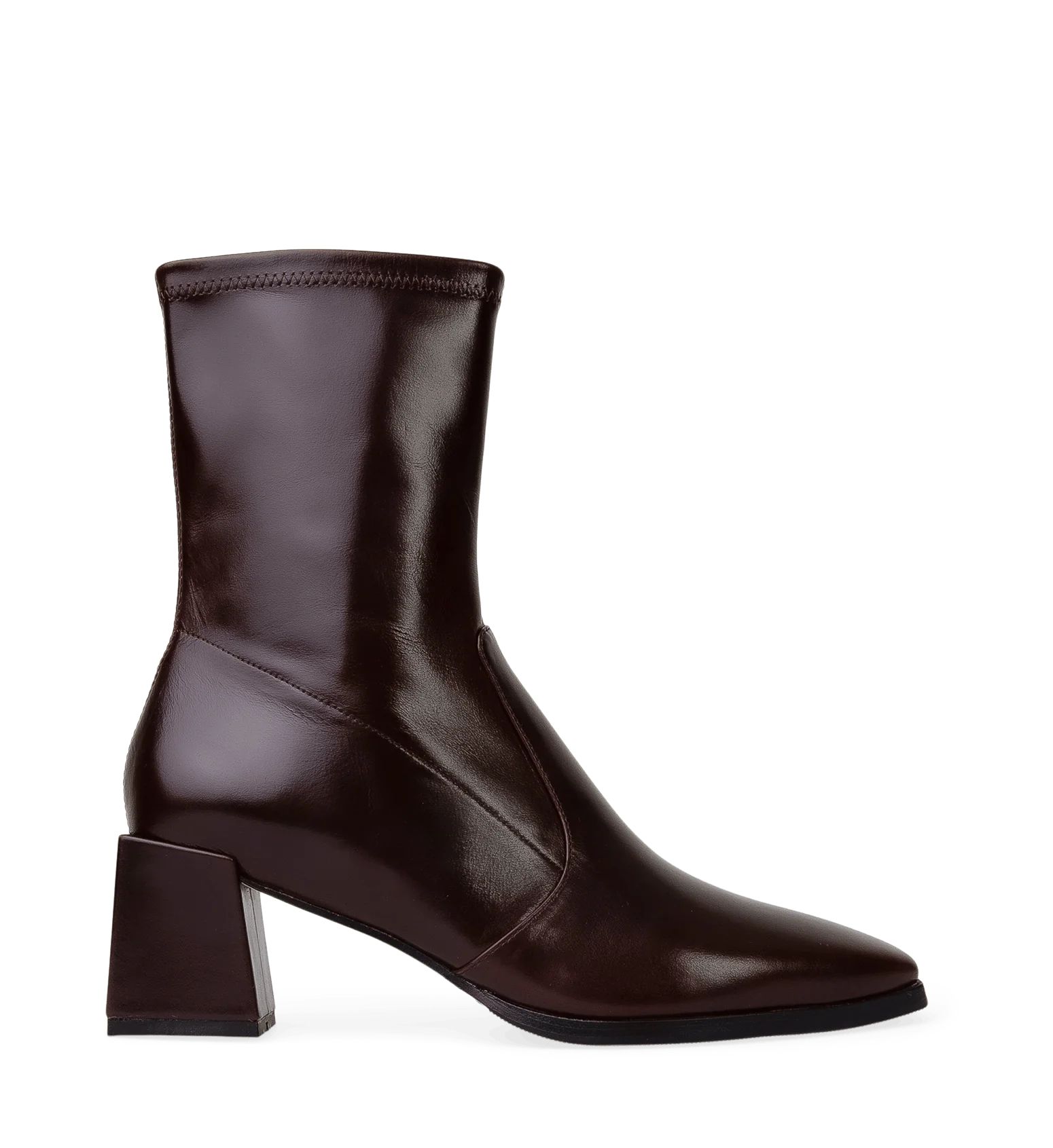 Dark Oak Boxed Leather Heeled Boots | Bared Footwear