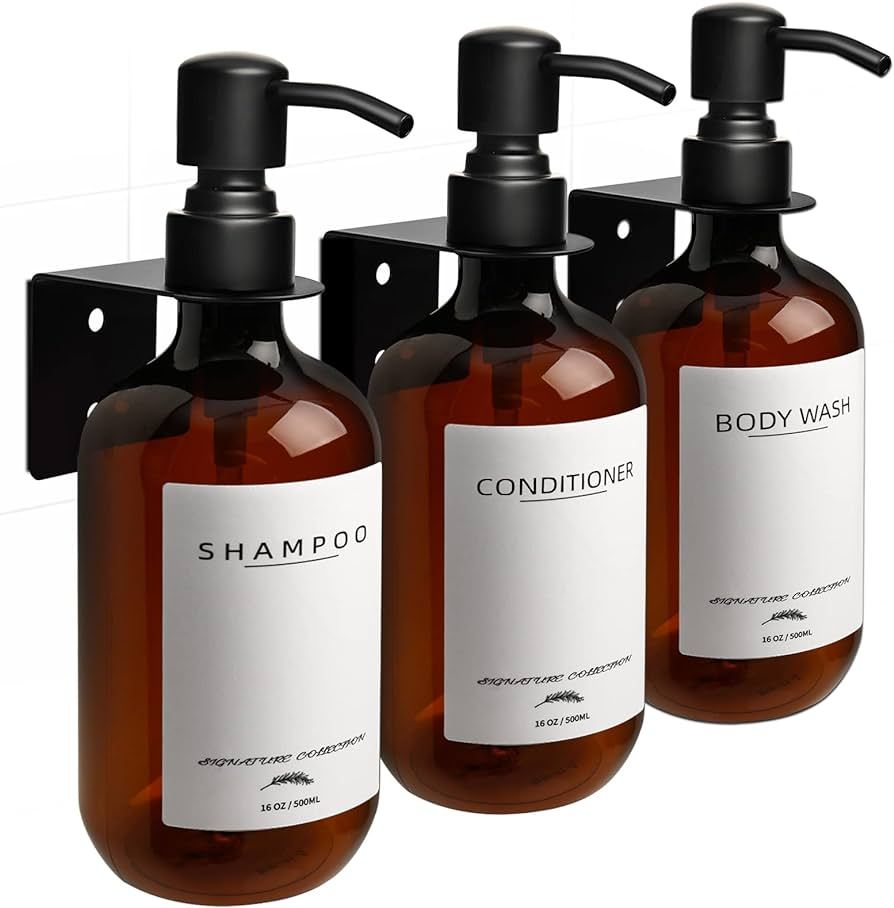 Shampoo Dispenser Wall Mount 3 Chamber, No Drill Shampoo and Conditioner Dispenser with Stainless... | Amazon (US)