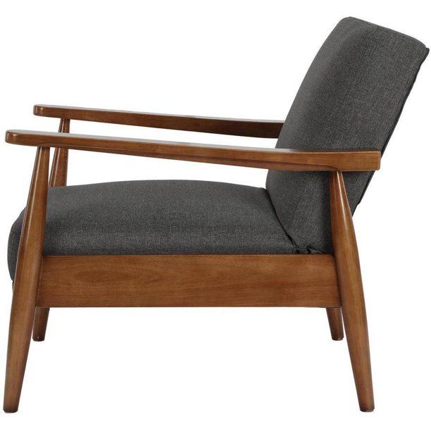 Better Homes and Gardens Mid-Century Wood Chair with Linen Upholstery - Gray | Walmart (US)