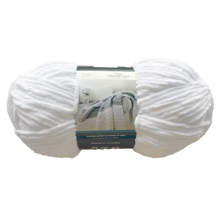 Mainstays Cozy Chenille Yarn, 220 yd, Artic White, 100% Polyester, Bulky | Walmart (US)