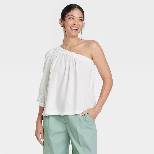 Women's Puff Long Sleeve One Shoulder Top - A New Day™ | Target