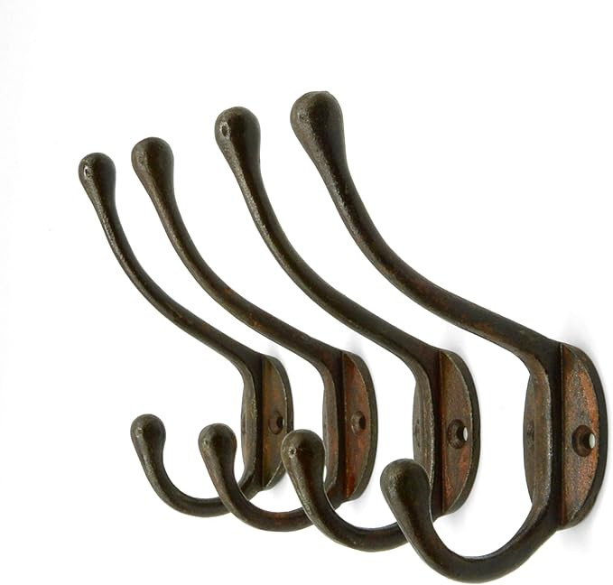 Vintage Cast Iron Wall Hooks (Rustic Finish, Set of 4) - Farmhouse Coat Hooks | Great for Coats, ... | Amazon (US)