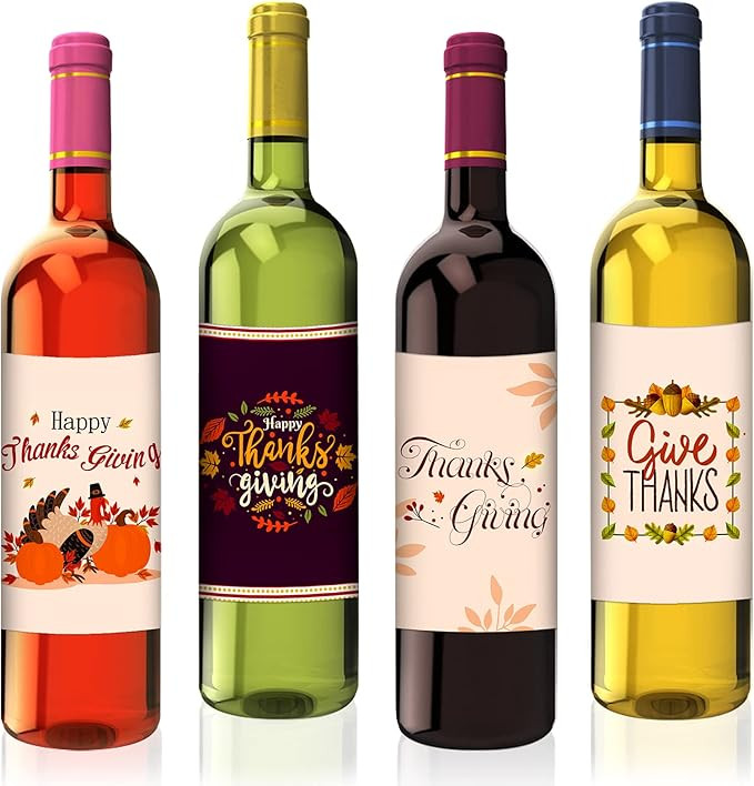 WhatSign Thanksgiving Wine Bottle Labels Sticker 4 PCS Thanksgiving Party Wine Bottle Decorations... | Amazon (US)