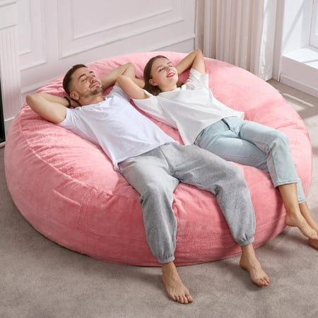 Hobestluk 6ft Bean Bag Chairs for Adults Large Beanbag Chair with Plush Faux Fur Cover Big Bean Bag Chair for Living Room Bedroom Dorm Office - Pink (70" x 70" x 15") | Walmart (US)