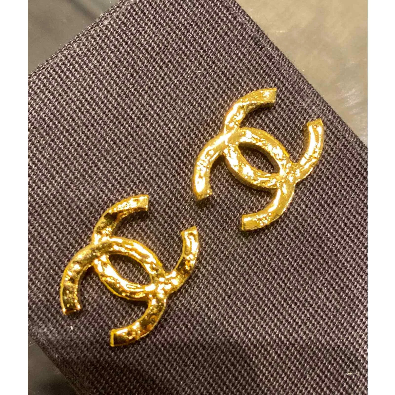 Chanel hammered gold stud earrings new in box | eBay US