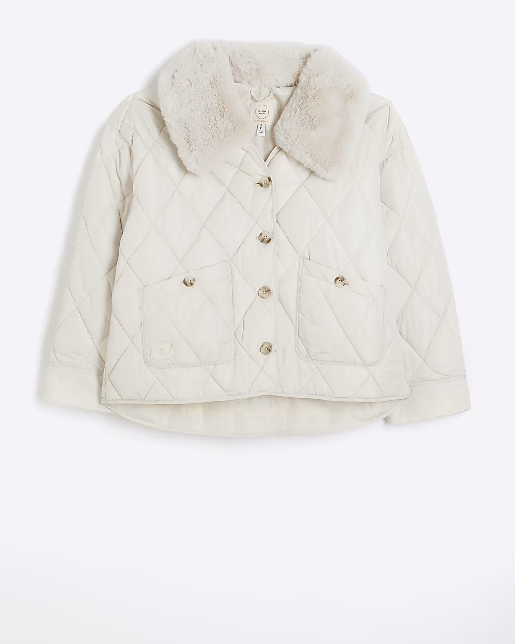 Cream faux fur collar padded jacket | River Island (UK & IE)