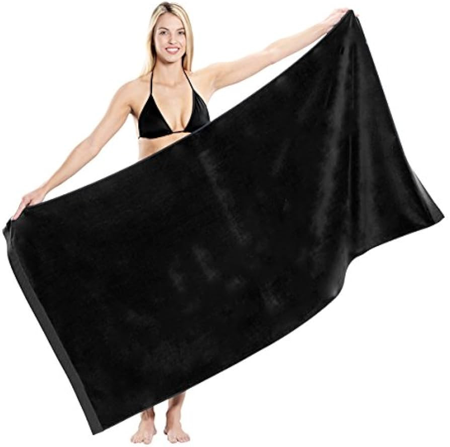 Heavy Weight Jumbo Size Dobby Hem Velour Beach Towel (Black) 36” x 72” | Amazon (US)