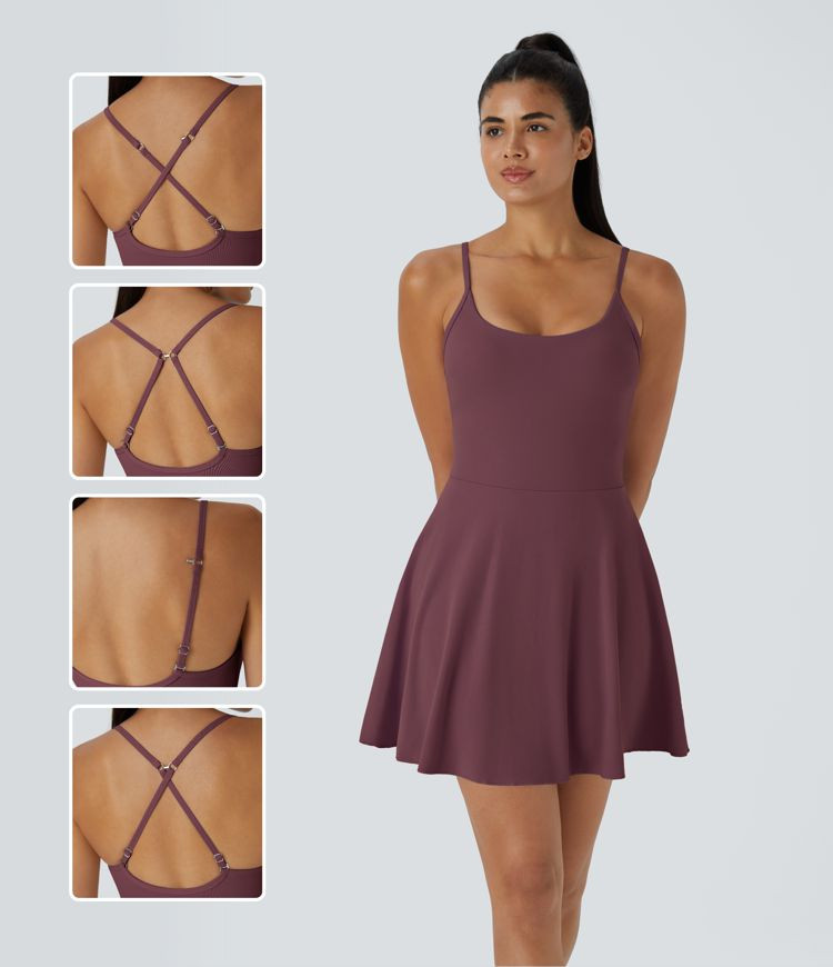 Women’s Softlyzero™ Plush Backless Adjustable Strap 2-in-1 Pocket Mini Slip Dance Active Dres... | HALARA