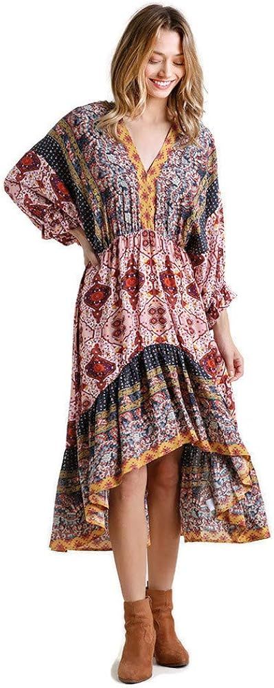 Umgee Women's Bohemian Print High Low Midi Dress | Amazon (US)