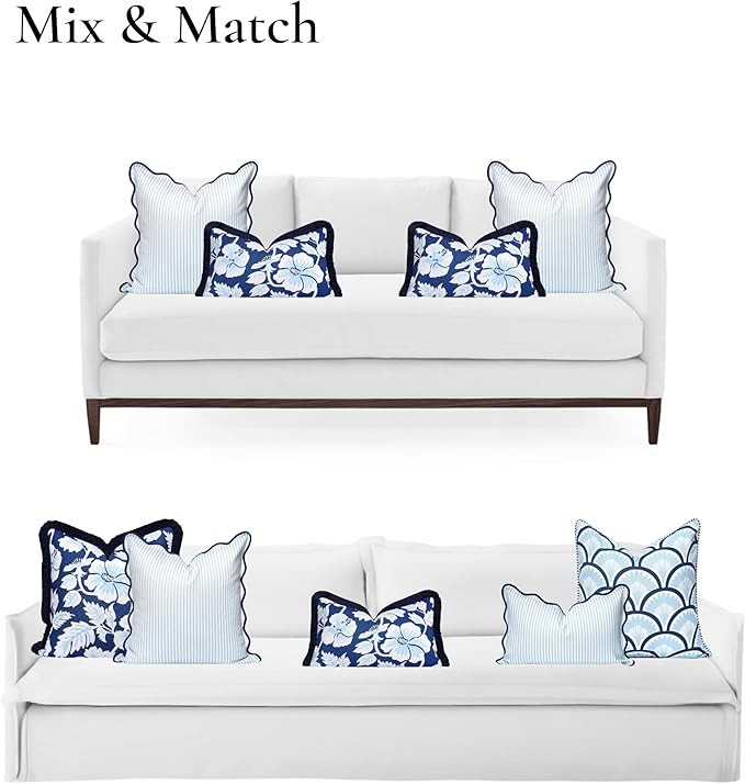 Hofdeco Premium Coastal Patio Indoor Outdoor Scalloped Throw Pillow Cover Only, 20"x20" Water Rep... | Amazon (US)