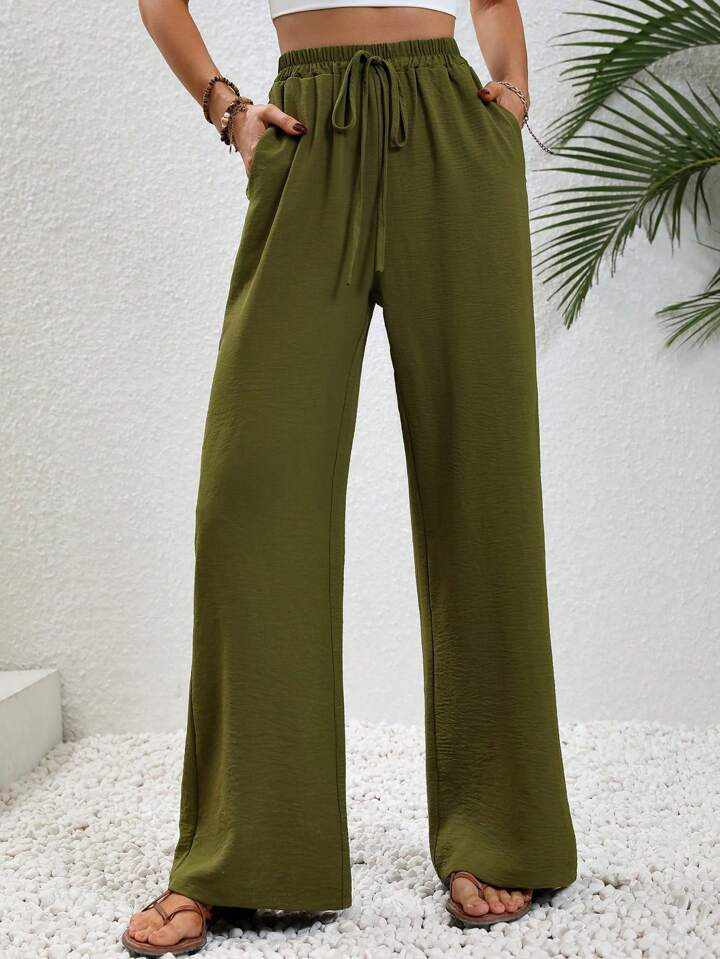 SHEIN LUNE Tie Waist Wide Leg Pants | SHEIN