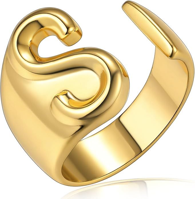 KeyStyle Bold Initial Letter Rings Adjustable, GoldChic Jewelry Women Gold Statement Ring Persona... | Amazon (US)