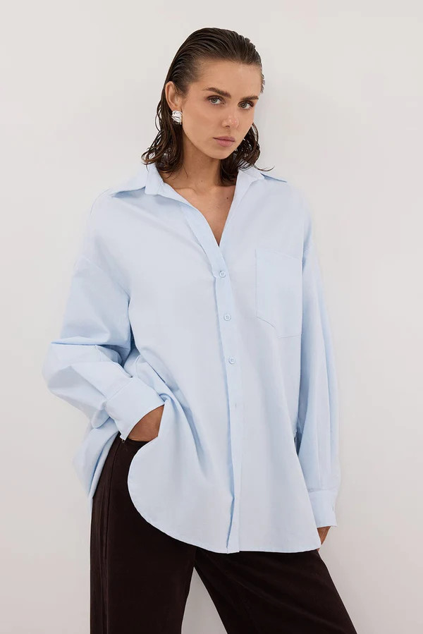 RHEA 2.0 ICE BLUE OVERSIZED COTTON SHIRT | DISSH