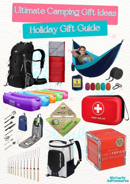 If you know someone who is happiest under the stars, these camping gifts are sure to light up their Christmas! - waterproof camping backpack, rectangular sleeping bag, camping hammock, inflatable lounger air sofa, camp cooking utensil set, portable wash bag, compact first aid kit, marshmallow roasting sticks, leak proof cooler bag, Tabletopics origial

Ultimate Camping Gift Ideas for the Outdoor Enthusiast this Christmas, gifts for campers, gifts for him, gifts for her, white elephant gifts, secret santa, yankee swap, exchange gift ideas, holiday gift, thanksgiving gift, Christmas gift, birthday gift, personalized gift, Valentines gift, Walmart, Etsy, Amazon, gift ideas, surprise gift, seasonal gift, gift shopping, holiday shopping, Christmas shopping

#LTKHoliday #LTKGiftGuide #LTKfindsunder50 #LTKfindsunder100 #LTKsalealert #LTKfamily #LTKparties #LTKSeasonal #LTKstyletip #LTKtravel #LTKitbag