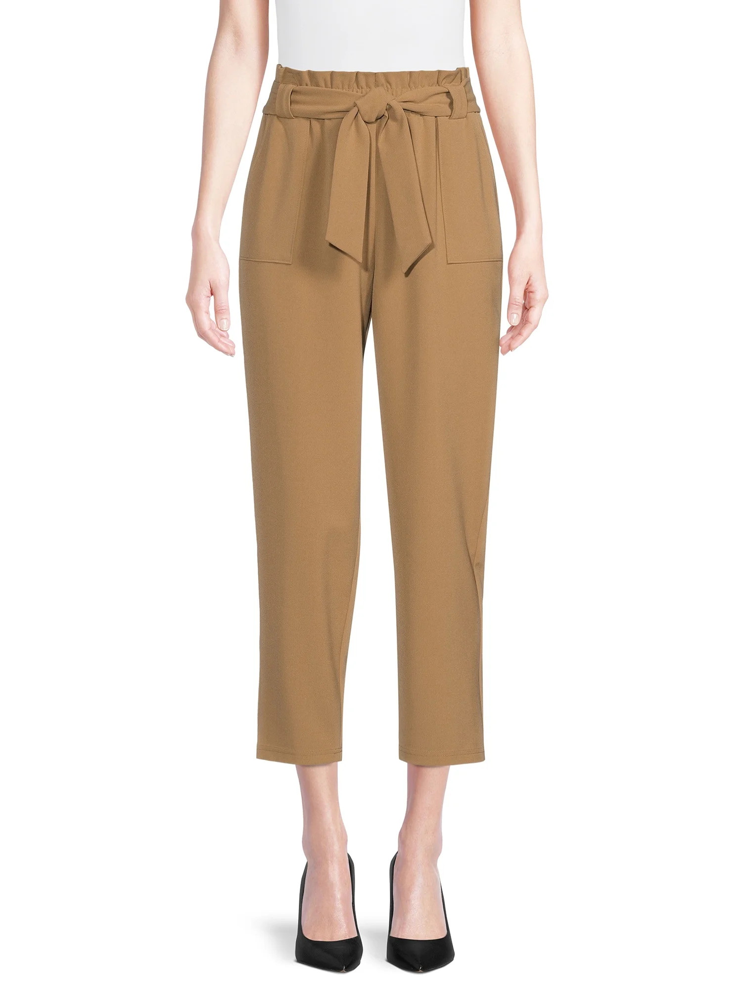Nine.Eight Women’s Cropped Paper Bag Waist Pants | Walmart (US)