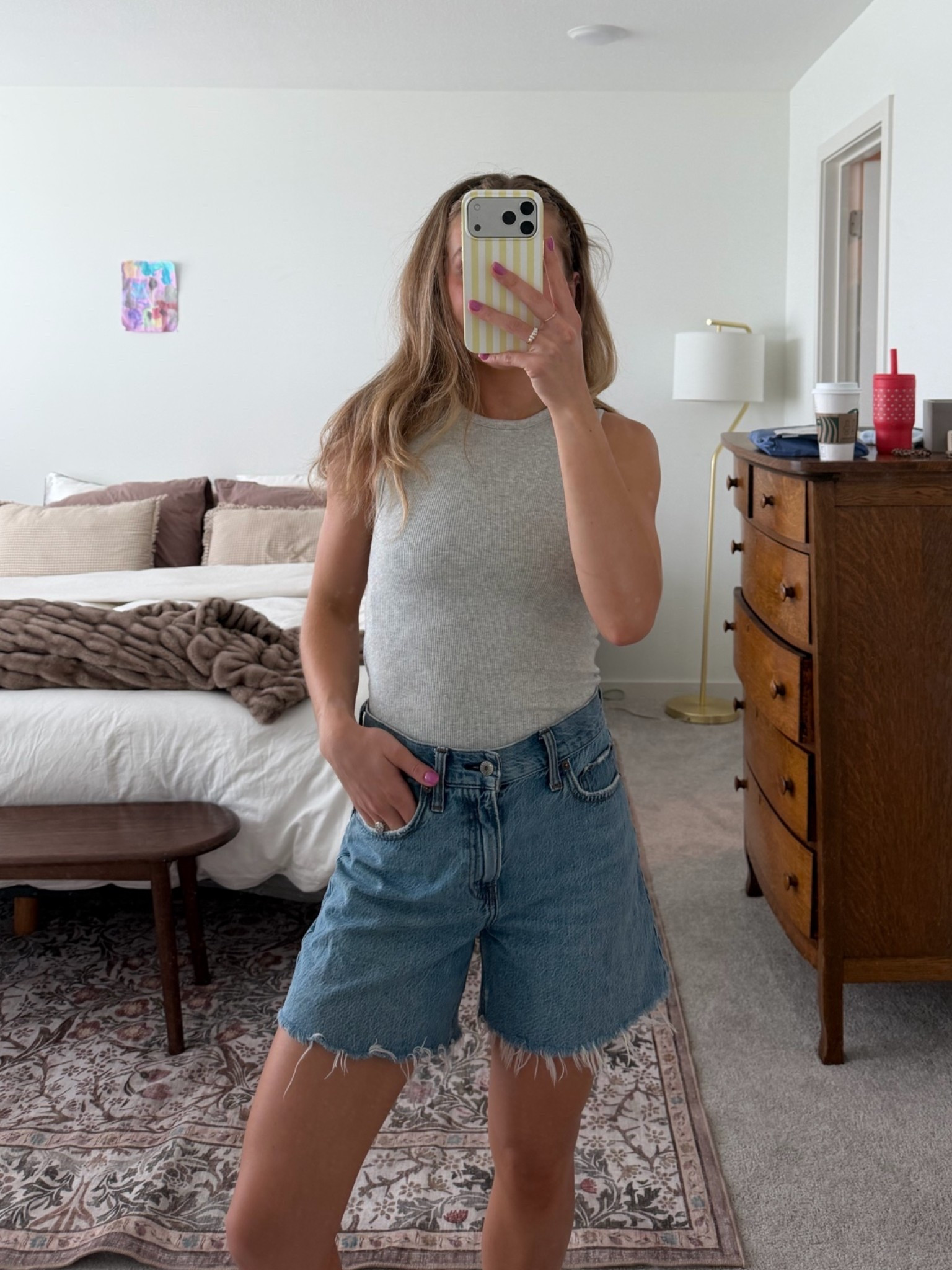 This bra free tank is a game changer!! And my most worn denim shorts from the last two years 😍