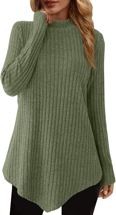 JUSTFASHIONNOW Mock Turtleneck Tops for Women Tunic Sweater Long Sleeve Top | Wear with Leggings,... | Amazon (US)