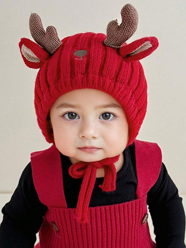 Infant Winter Cute Deer Pattern Earmuff Warm Knitted Hat, Unisex Cartoon Baby Boy & Girl Princess... | SHEIN