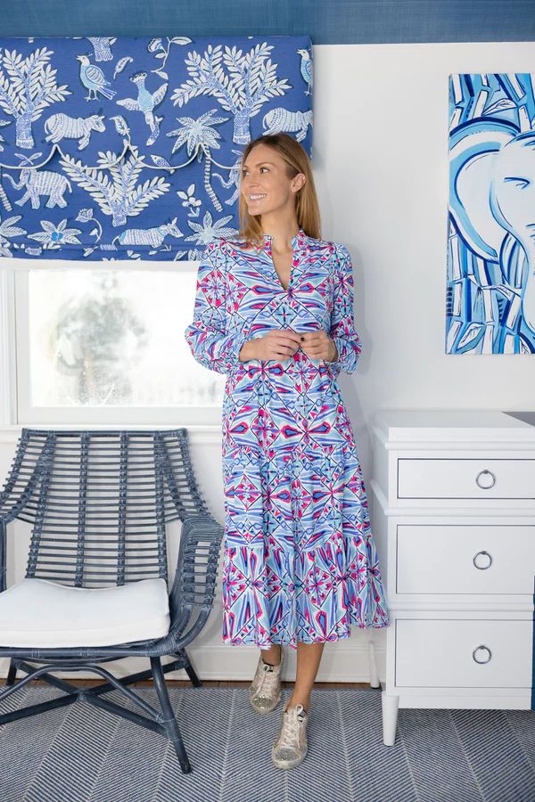 Tile Print Long Sleeve Midi Dress | Sail to Sable