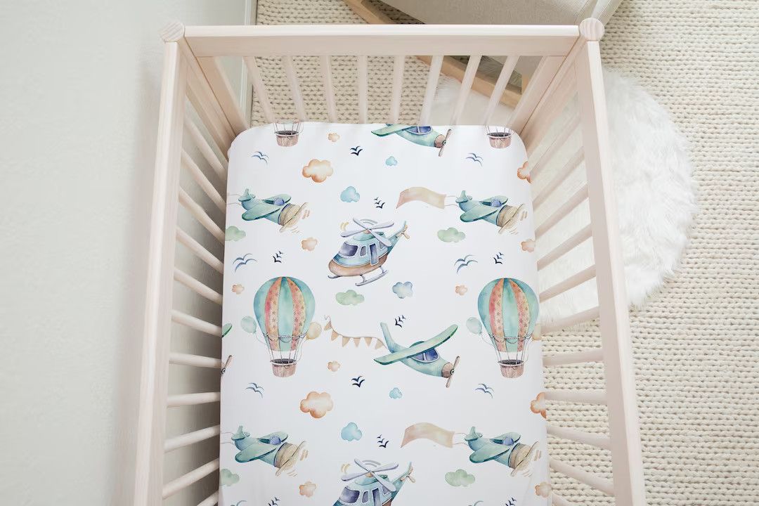 Airplane Crib Sheet, Nursery Decor, Baby Boy Nursery | Etsy (US)