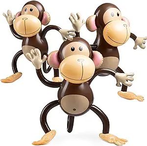 Large Inflatable Monkey (Pack of 3) 27-Inch Monkeys for Baby Shower, Safari, Jungle Themed Birthd... | Amazon (US)