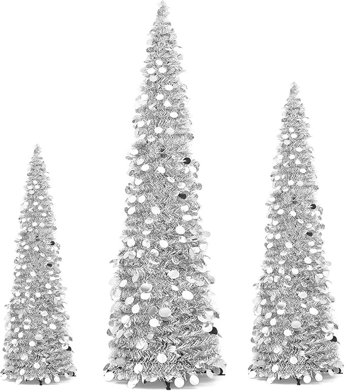 Leyndo 3 Pcs 3, 4, 5 Ft Collapsible Artificial Christmas Tree Pencil Pop up Christmas Tree Tinsel... | Amazon (US)