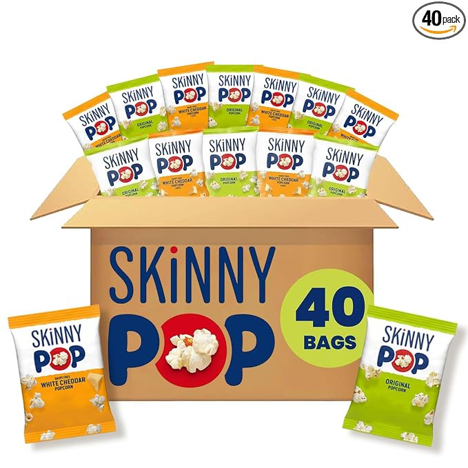 SkinnyPop Popcorn Bags, Original & Dairy-Free White Cheddar Snacks, 40 ct | Amazon (US)