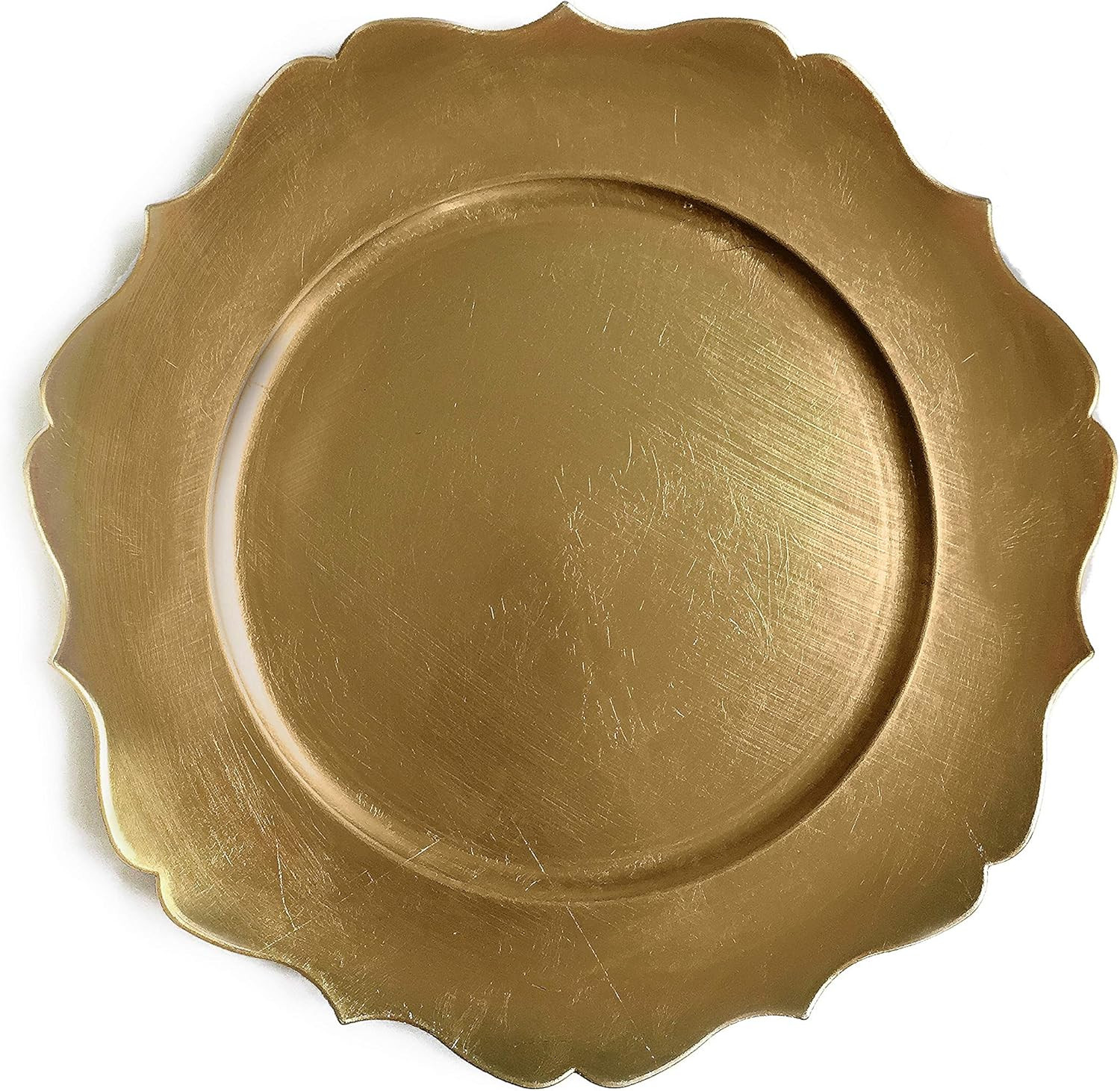 Tiger Chef 13-inch Gold Distressed Scalloped Rimmed Round Charger Plates, Melamine Plastic Dinner... | Amazon (US)