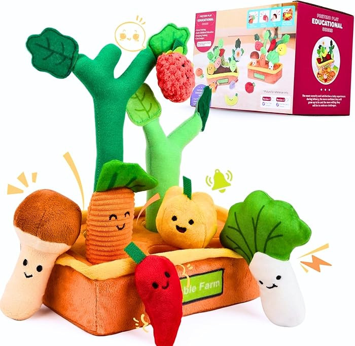 Montessori Toys 6-12 Months, Baby Sensory Toys Plush Fruits and Vegetables for Toddlers with Crin... | Amazon (US)