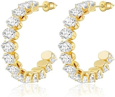 Linawe Hypoallergenic Stainless Steel Chunky Hoop Earrings for Women, Gold/Silver Tones, Birthsto... | Amazon (US)