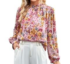 ECOWISH Womens Blouses Long Sleeve: 2023 Fall V Neck Casual Tops Polka Dot Work Shirt | Amazon (US)