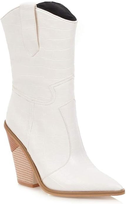 MIOKE Women's Western Cowboy Chelsea Ankle Boots Pointed Toe Pull On Chunky Stacked High Heel Rid... | Amazon (US)
