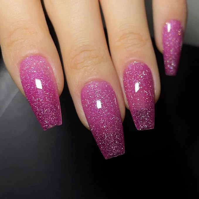 Handmade Color Changing 24PCS Glossy Coffin Press On Nails, Pink Soft Gel False Nails, Salon Qual... | Amazon (US)