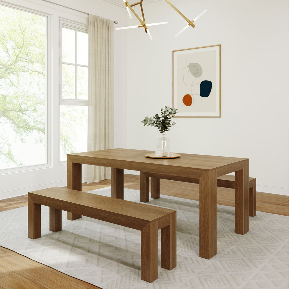 Modern Solid Wood Dining Set with 2 Benches | Plank+Beam
