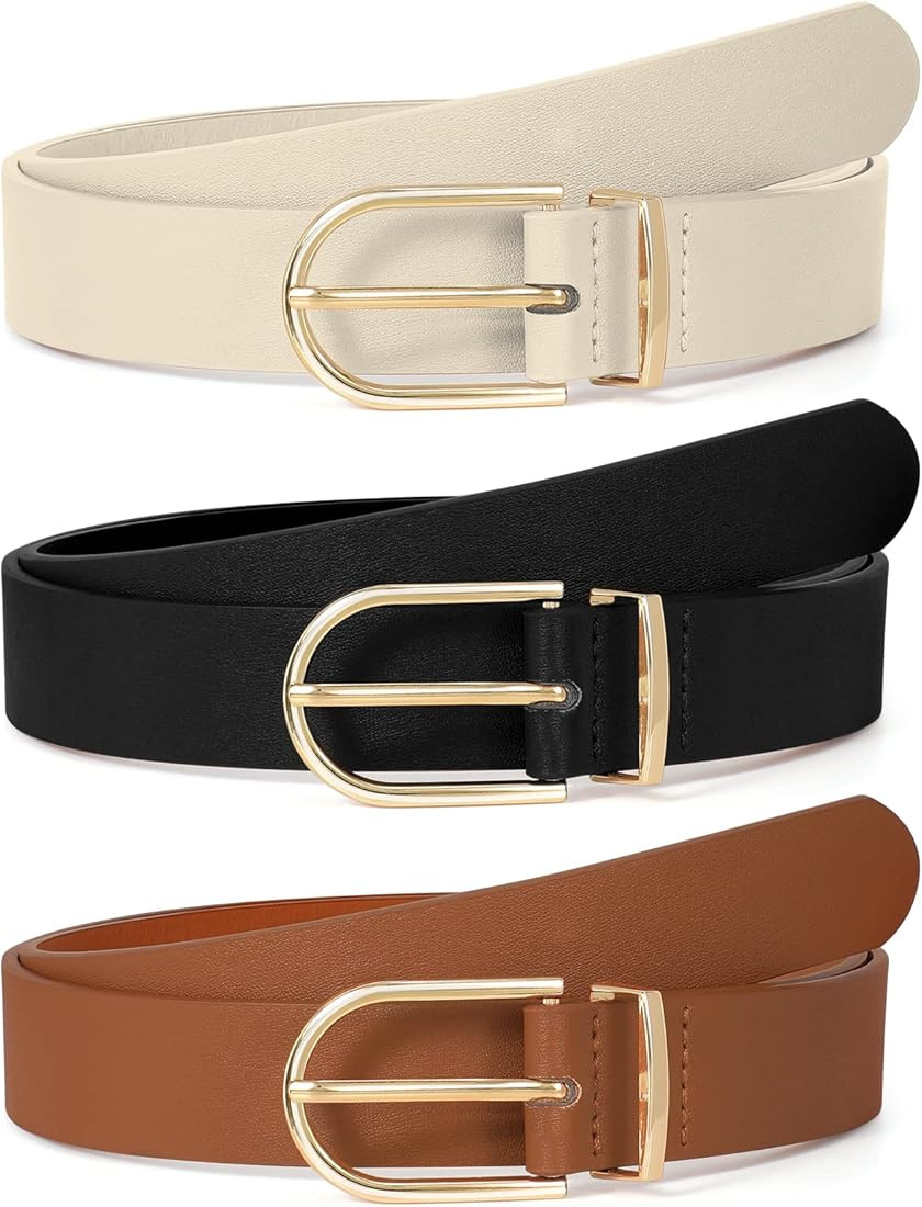 2 Pack 3 Pack Womens Fashion Leather Belts for Jeans Dresses Pants Black Brown Beige Ladies Belts... | Amazon (US)