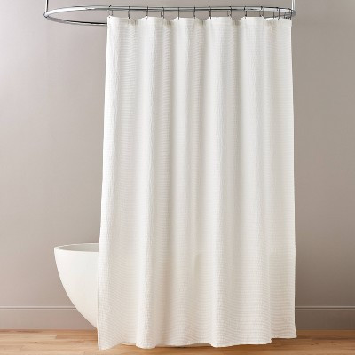 Textured Horizontal Stripe Matelassé Shower Curtain Cream - Hearth & Hand™ with Magnolia: Cotton Fabric, Buttonhole Top | Target