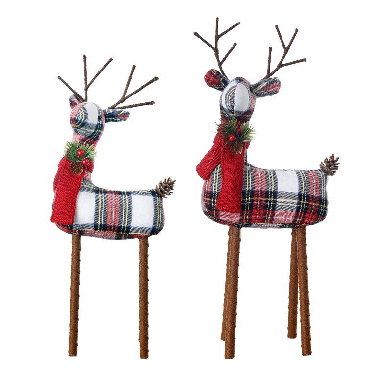 Holiday Time Plaid Fabric Christmas Reindeer, Set of 2 | Walmart (US)