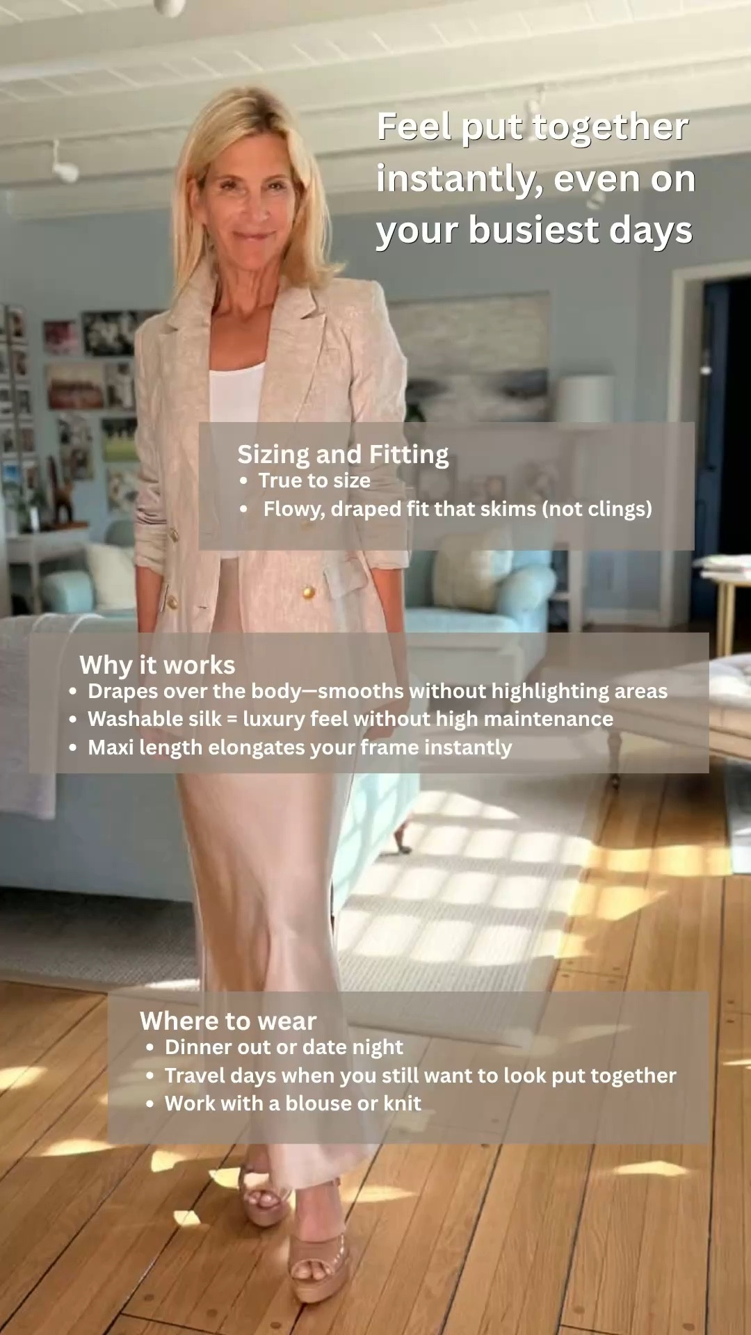 Silk maxi skirt outfit for work, travel, or dinner. 

#LTKOver40 #LTKootd