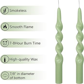 Green Candlestick Spiral Taper Candle - Gedengni Set of 2 Long Twisted Candlesticks Unscented Tap... | Amazon (US)