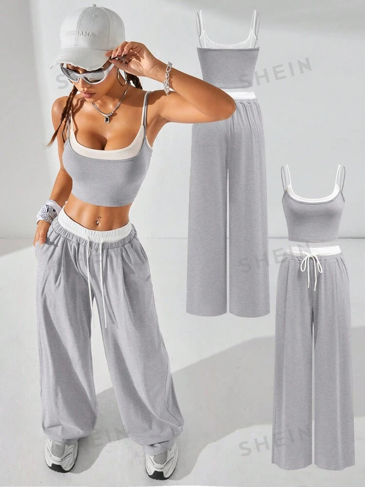 Coolane Women's  Summer Casual Sport Knit Two Fake Pieces  Tank Tops & Sweatpants  Going Out Sets... | SHEIN
