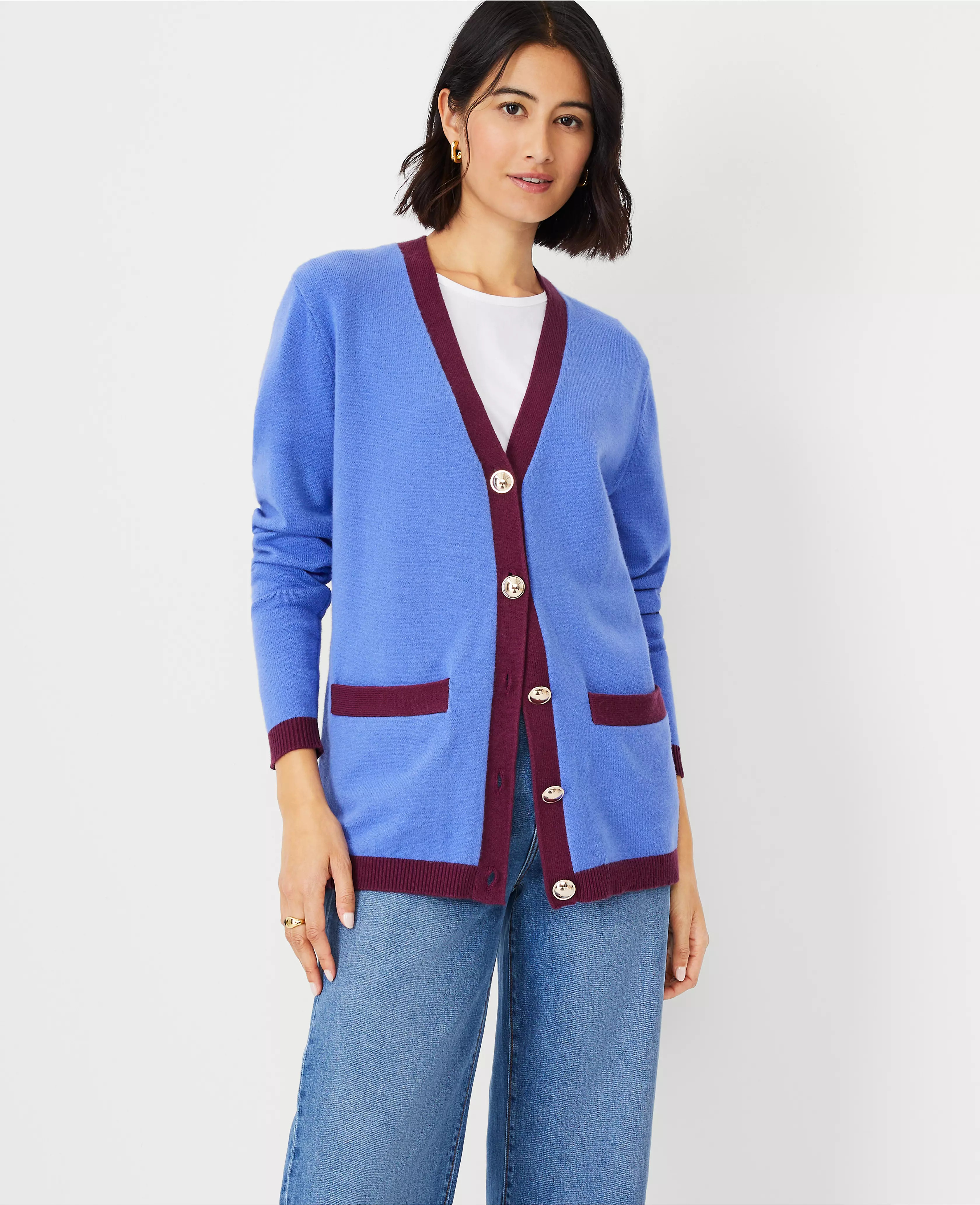 Tipped Boyfriend Cardigan | Ann Taylor (US)