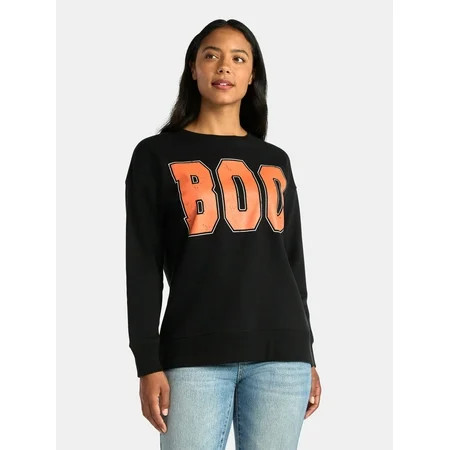 Women's Halloween Boo Graphic Fleece Sweatshirt from Way to Celebrate, Sizes S-XXXL | Walmart (US)
