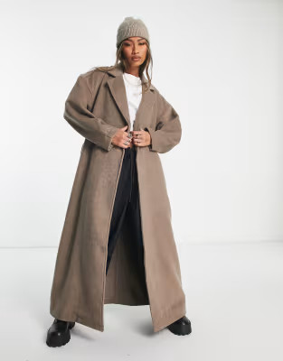 Object wool blend belted coat in oatmeal | ASOS (Global)