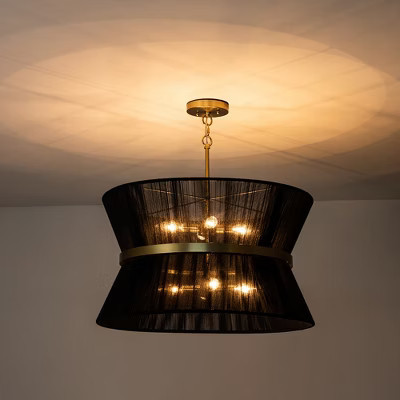 Rennnsan Mossen 23" W 8 -Light Woven Ratten Dimmable Bohemian Drum Shaded Chandelier in Black | Target