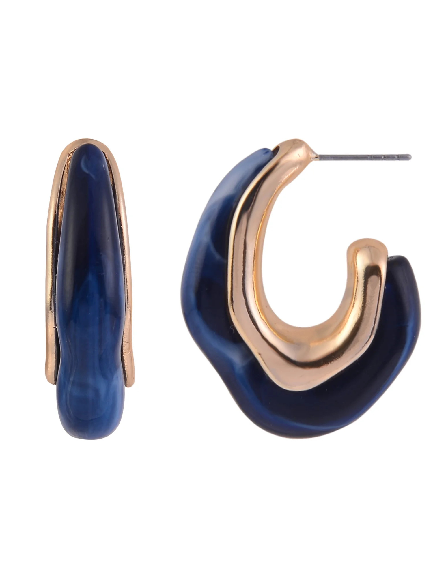 Time and Tru Women's Wavy Acrylic Blue Goldtone C-Hoop Earrings | Walmart (US)